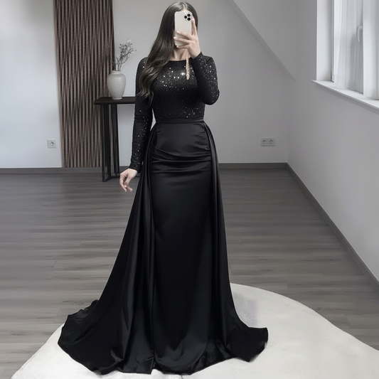 Women's Luxurious Sequins Long Sleeve Evening Gown