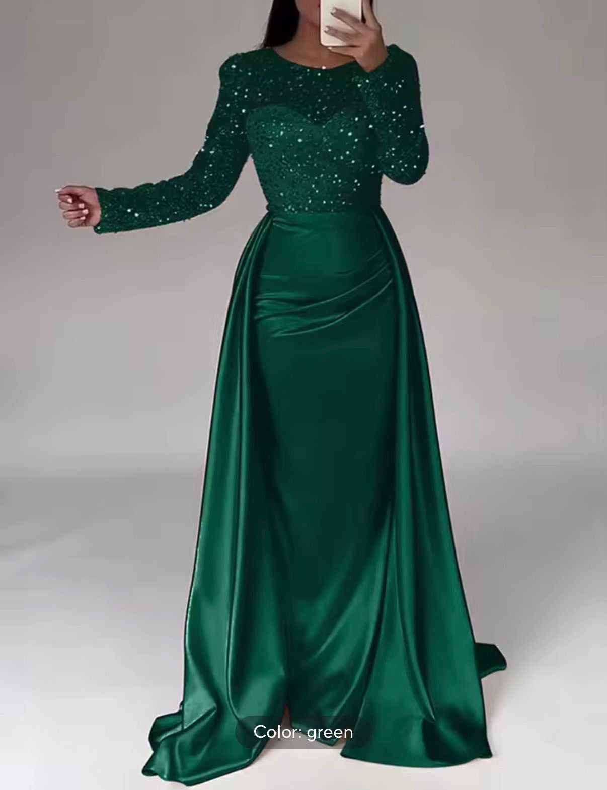 Women's Luxurious Sequins Long Sleeve Evening Gown
